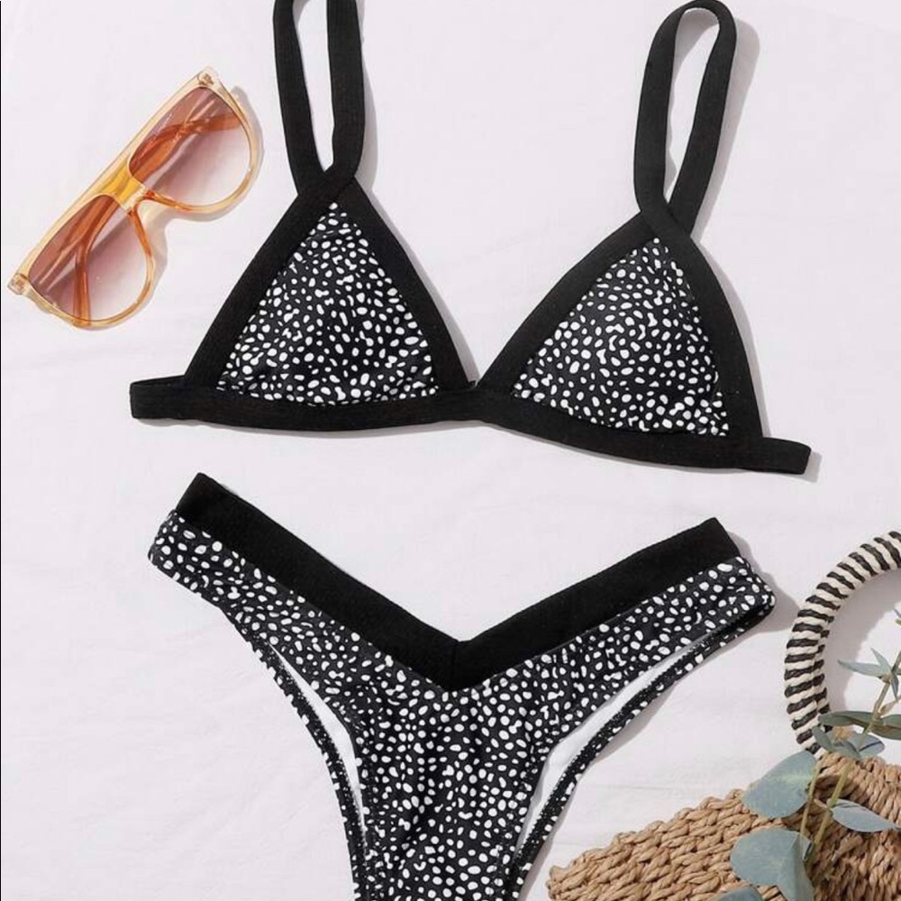Shein black and white Dalmatian bikini